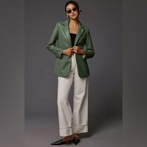 Anthropologie size S DOLAN Faux Vegan Leather Sage Green Boyfriend Blazer Jacket